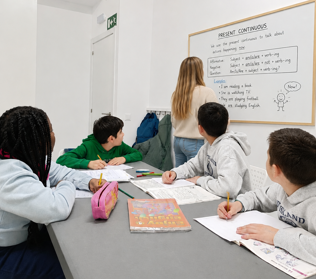 Infants observant com la professora fa exercicis a la pissarra